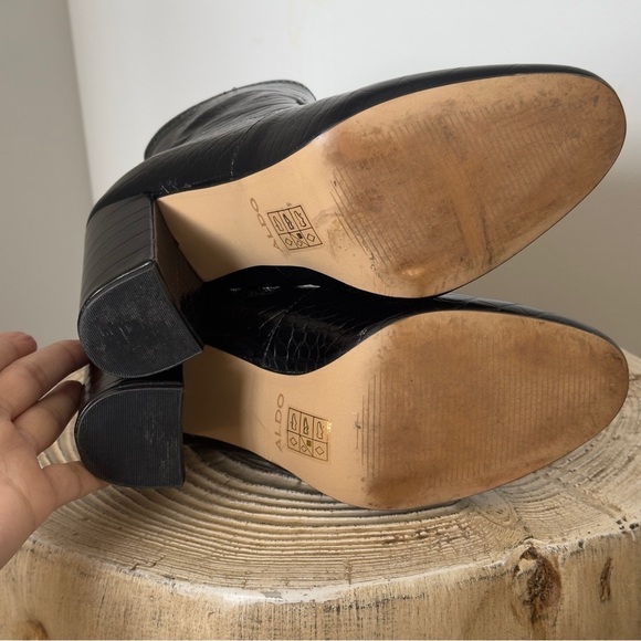 Aldo Black Chunky Heel Croc-Textured Heeled Women's Boots 7.5 - Picture 7 of 9